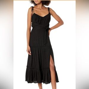 PAIGE Inesa Black Tiered Midi Dress with Side Slit